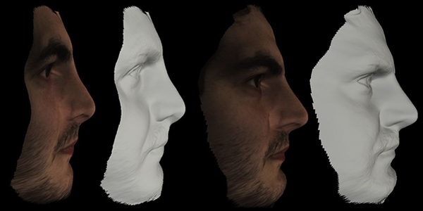 The two faces on the left were scanned using the old version of the software, the two faces on the right were processed with the new software (2.1) using the cloud engine processing, with much more accurate results