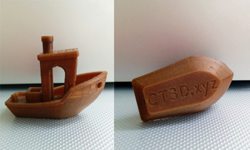 Benchy printed with the Proto-pasta Aromatic Coffee at 200 microns resolution.