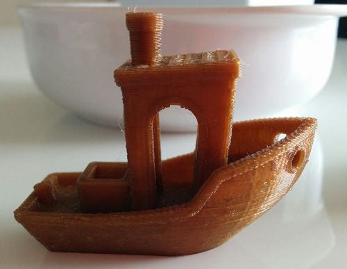 Benchy printed with the Proto-pasta Aromatic Coffee at 300 microns resolution.