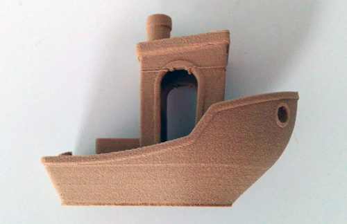 3D Benchy 3D printed on the CEL Robox with Robox Woody Beech 3D filament.