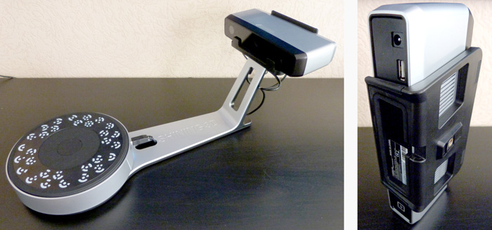 Complete 3D scanner on the left, sensor on the right.