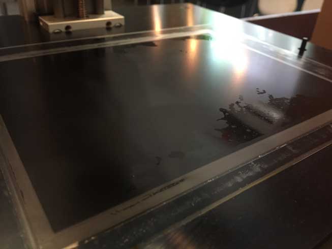 Resin leaks on the curing LCD screen.