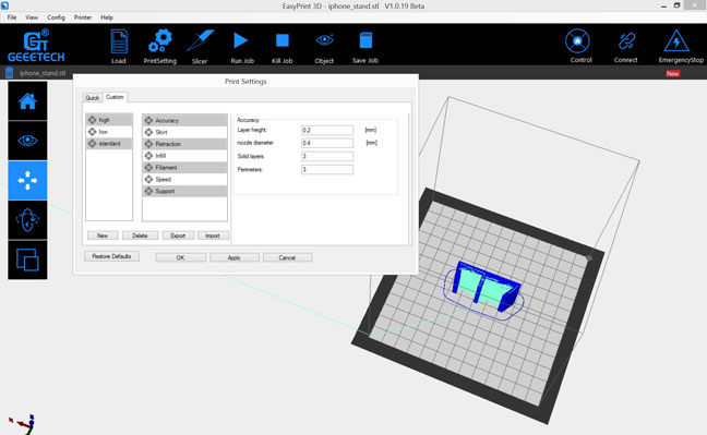 Geeetech E180 avis - logiciel EasyPrint