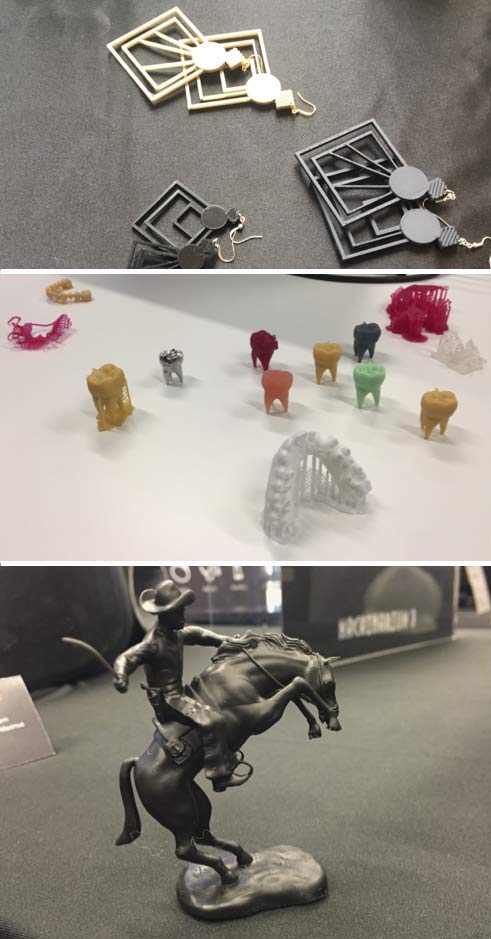 Some examples of resin 3D printing applications (jewelry, dental, figurines).