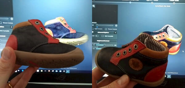 Test EinScan Pro 2X Plus : scan d'une chaussure d'enfant.